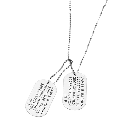Febremdy Bucky Barnes Steven Rogers Cosplay Costume Dog Tag Necklace Stainless Steel Chain (silver Bucky)