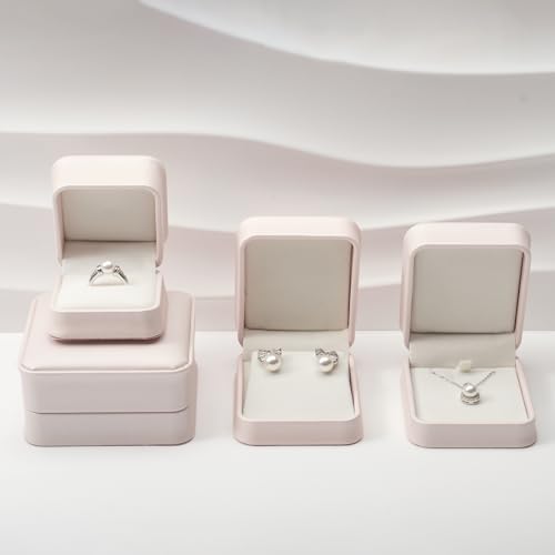 Leather Earring Box Pink Jewelry Gift Boxes Earring Case Velvet Interior Birthday, Wedding, Mother's Day,Valentine's Day Gift (Pink)