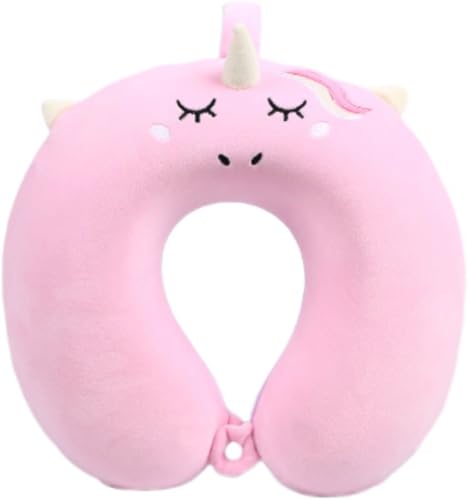 Giawkca 子供用トラベルピロー ユニコーン メモリーフォーム 旅行用ネックピロー スナップ付き U字型 飛行機 車 フライト 頭 首 サポートえるカバー付き 大人 幼児 子供 (ピンク)