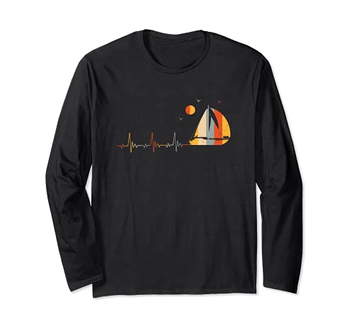 Barca a vela Vintage Heartbeat EKG Pulse Sailor Maglia a Manica