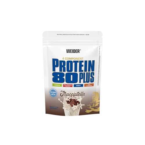 Weider - Protein 80 Plus - 4-Komponenten Protein Pulver - Hoher Proteingehalt mit 80% Eiweiß - Cremige Shakes mit Calcium & Vitamin B6 - 500g - Stracciatella