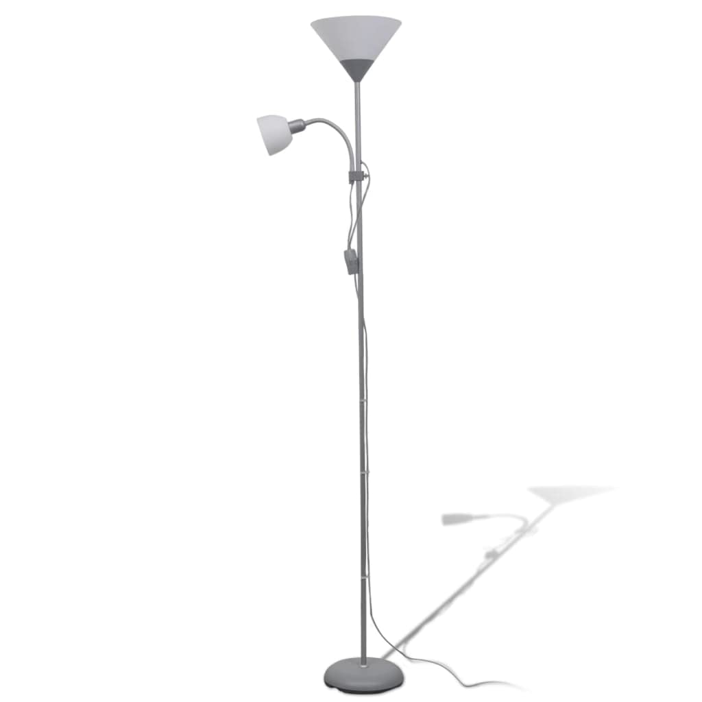 Stehlampe Grau aus Stahl mit 180 cm Höhe und doppeltem EIN/AUS-Schalter, inklusive Leselampe für Wohnzimmer Schlafzimmer Büro, modernes Design, platzsparend und funktionale Beleuchtung