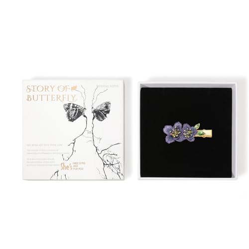 Image of Forget me not Flower Brooch Handmade Gold Thread Embroidered and hand-Drip Enamel leaf, Gradient Botanical Floral Brooch pins for women, SHE'S FREE STYLE JUST FOR YOU [Bencao Gangmu Series]Vintage Plant Jewelry
