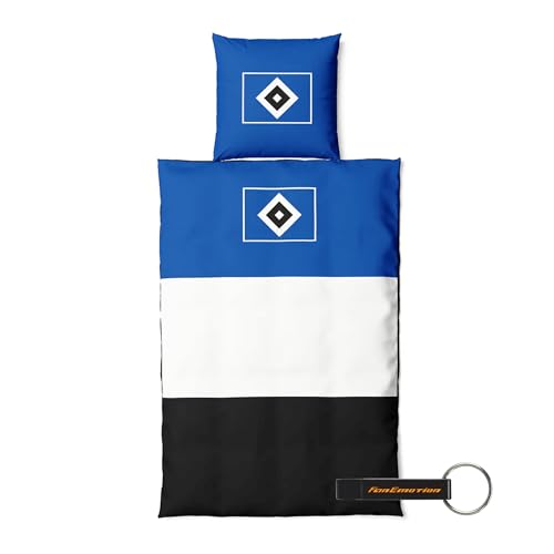 Hamburger SV HSV FanEmotion Parure de lit avec décapsuleur à rayures 200 x 135 cm