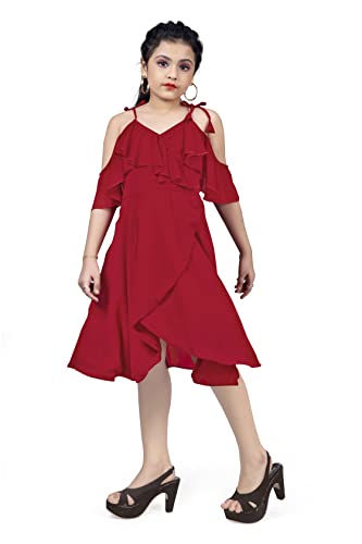 Image of Fashion Dream Girl's Calf Length Tulip Hem Dresses (Red 11-12 Year)