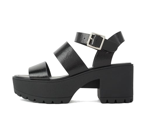 Image of Soda ACCOUNT ~ Women Open Toe Two Bands Lug sole Fashion Block Heel Sandals with Adjustable Ankle Strap