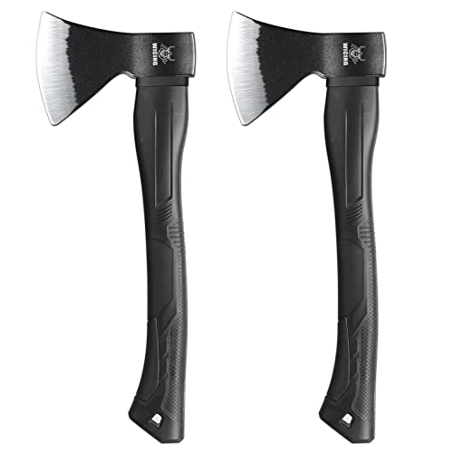 WICING Throwing Axe - 2 Pack, 15-inch Camping Hatchet, Carbon Steel Splitting Axe, Fiberglass Handle, with Anti-Slip & Shock Reduction Grip for Axe Throwing, Kindling, Chopping, and Wood Splitting