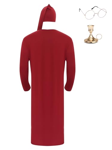 Moily Men's Christmas Nigtshirt Outfits Long Sleeve Nightshirt Pajama Set with Hats Glasses Candle Holder4