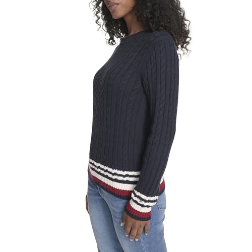 Image of Tommy Hilfiger Women's Cotton Crewneck Cable Sweater