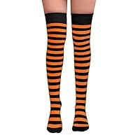 NuJake Orange & Black Striped Socks Over The Knee Cotton Rich Halloween Pumpkin Girls UK 4-5.5 Cosplay Dress Up
