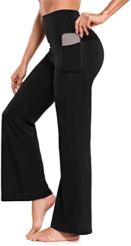 OLIOMES Women Bootcut Yoga Pants with Pockets Flared Leggings High Waisted Bootleg Workout Casual Lounge Sweatpants (Medium, Black)