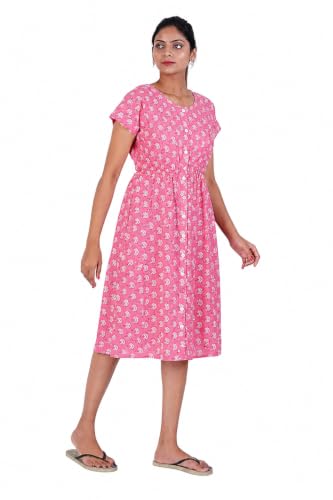 Image of MENMAII Women's [L-4XL] Full Open /Front Buttoned [a Kind of Adaptive Clothing] Multipurpose Nighty for Maternity /Pregnancy /Elderly /Patient /Feeding /Hospital Purpose Nighty