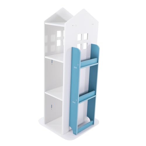 Malkoaswe Estantería giratoria de 4 niveles, 360 °, para niños, para brehregal de pie, estantería giratoria, estantería decorativa, ideal para libros y decoración, color azul