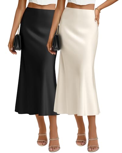 2 Pack Women's Satin Midi Skirts