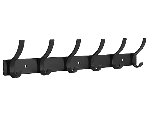 Optish Porte Manteau Mural avec 6 Crochets, Patere Salle de Bain Métal Patere Porte Manteau Noir pour une Entrée, Chambre, Bain pour Manteaux, Vestes,...
