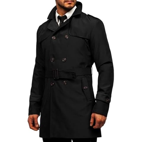Makkrom Men's Trench Coat Slim fit Double Breasted Notched Lapel Belted Windbreaker Long Jacket Casual Windproof Overcoat Cover
