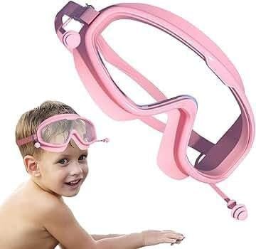 wolrd Swimming Goggles for Kids with Ear Plugs, Big Frame Leakproof Anti-fog Swimming Goggles for Kids, Swim Goggles with UV Protection Adjustable Swim (Pink)-image-42