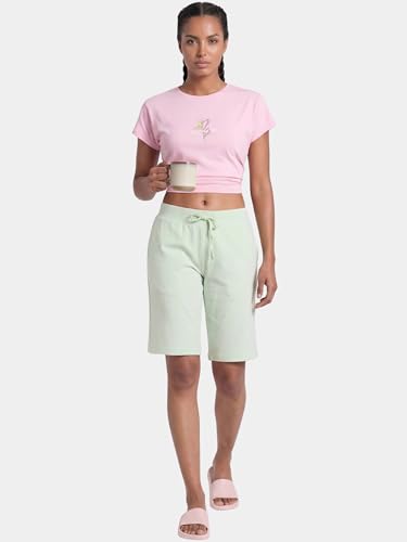 Image of Enamor Mid Rise Knee Length Drawstring Closure City Shorts for Women - Slim Fit, Soft and Breathable Cotton - E044
