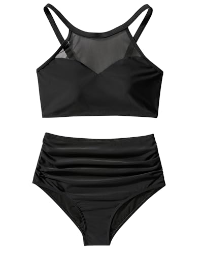 SUUKSESS Women High Waisted Bikini Sets Sexy Mesh High Neck Swimsuit 2 Piece4