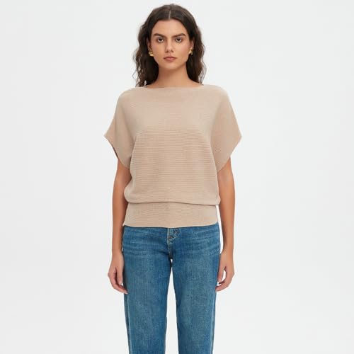 Image of EDSTAR Women Dolman Batwing Sleeves Knitted Sweaters Winter Boat Neck Pullovers Tops