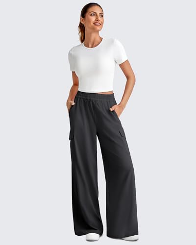 G4Free Lightweight Wide Leg Cargo Pants Women High Waisted Lounge Pants with 4 Pockets for Casual Travel Summer Fall4