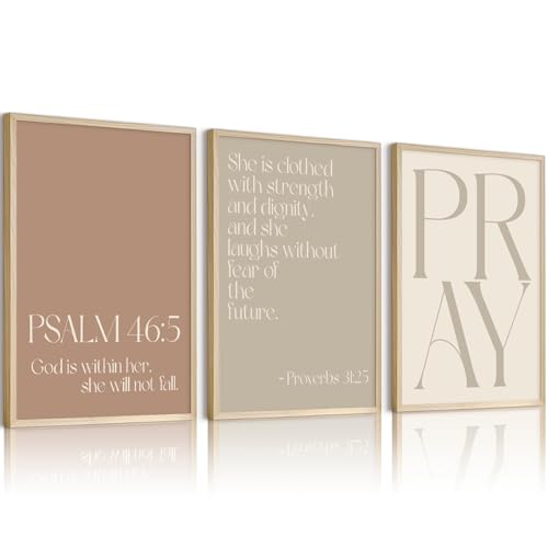 Neutral Christian Wall Art Bible Verses Canvas Wall Decor Scripture Pictures Minimalist Religious Posters Inspirational Prints Modern Painting for Bedroom Living Room 12x16 Inch Unframed Set of 3