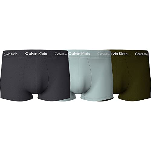 Calvin Klein Herren 3er Pack Boxershorts Low Rise Trunks Unterwäsche, Mehrfarbig (Sleek Grey/ Tourmaline/ Olive), S