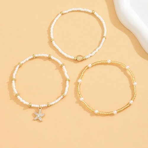Image of YANCHUN Shell Anklets for Women Waterproof Sea Shell Starfish Ankle Bracelets Summer Beach Dresses Outfits Accessories for Women