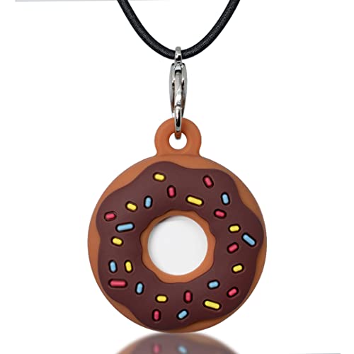 CareTag Airtag Necklace with Adjustable Stopper, Brown Doughnut TPU Silicone Protective Cover with 29 inch Elastic Necklace