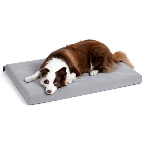 PELZIN Cybarmour Chew Proof Dog Bed - Orthopedic Indestructible Dog Crate Pad - Outdoor Waterproof Kennel Mat for Aggressive Chewers - Large Breeds & Fits 36-Inch Crate - 35"x22", Limestone