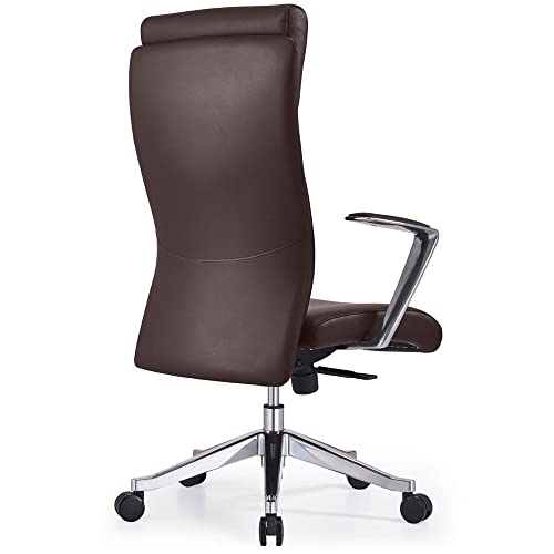 ZURI Dark Brown Leather Executive Chair with Aluminum Frame