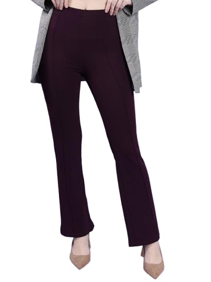 Image of Women's High-Rise Straight Leg Trousers, Relaxed Fit, Flared Style, Lint Free, Pack of 1