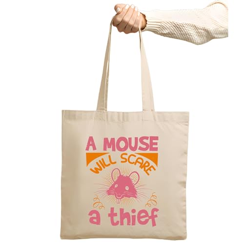 Novelty Gift Saying Rats A Mouse Will Scare A Thief Perfect Present for Funny Friend or Family Member Natural White Multicolor Canvas Tote Bag