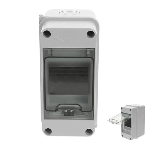 Din Rail Enclosure, 3-Way Weatherproof Power Distribution Box, Transparent Cover Junction Box for Indoor and Outdoor Wall