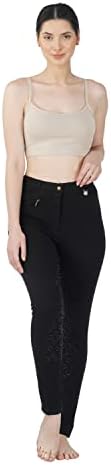 Women's Cotton/Lycra Soft Stretchy Silicon Jodhpurs JODS with Zip Pocket Ladies Knee Patch Equestrian Pants Full Seat 4 Way Stretch Jodhpurs Pant