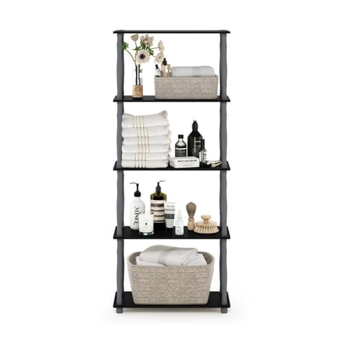 Image of Furinno Turn-N-Tube 5-Tier Multipurpose Shelf / Display Rack / Storage Shelf / Bookshelf, Classic Tubes, Black /Grey