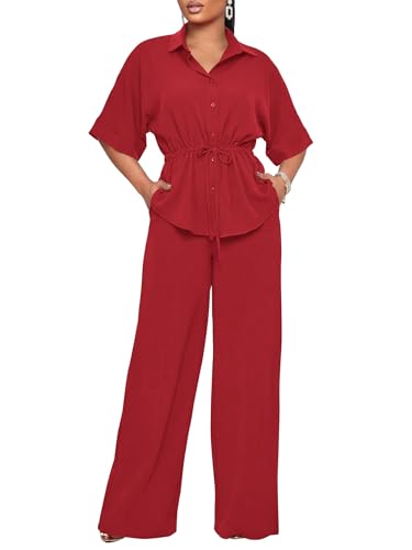 2 Piece Pants Set for Women Causal Short Sleeve Shirt