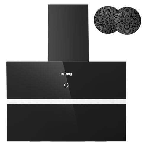 IsEasy Cappa Aspirante 60 cm, Cappa Cucina 60 cm con 578 m³/h Potenza di Aspirazione, 4 Livelli di Regolazione, Modalità di Scarico, 1-9 min Ritardo Funzione di Spegnimento, Nero, 58dB, Efficienza A++