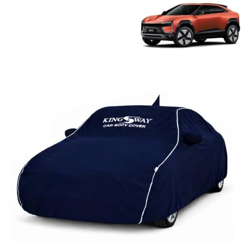 Image of KINGSWAY Super Waterproof Car Cover Only with Mahindra BE 6 (Year 2025 Onwards - All Model) | Mirror and Antenna Pockets | All Weather Car Body Cover with Silver Piping | Blue