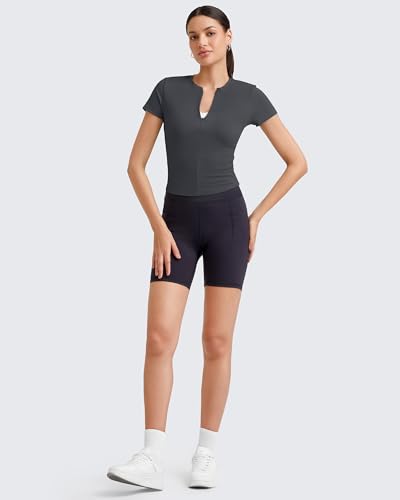 Image of G4Free BareFeel Womens Workout Tops Short Sleeve Half Zip Slim Fit Athletic Shirts Gym Running Yoga Slight Crop Tshirts
