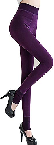 Kamviluer Fleece gefütterte Winter Warme Leggings für Frauen Dicke Thermo Samt Strumpfhosen Weiche Dehnbare Ski-Leggings, violett, 32-40 Cover
