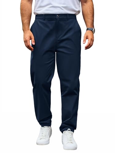 Runcati - Pantaloni chino da uomo, Regular Fit, in tessuto stretch, tinta unita, in cotone, lunghi, leggeri, con vita elasticizzata, ideali per il tempo libero, il business e il lavoro, Blu scuro, M