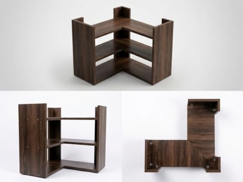 Image of Multipurpose 3 Tier L Shaped Wooden Storage Rack For Kitchen, Living Room and Utility Storage, Espresso Walnut