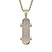 JUSTCHENHUA Pendentif de Planche à roulettes de Zircon de Hip-hop avec la chaîne en Acier Inoxydable Chaîne de la Corde 3 Couleurs Scooter à la Mode for Homme Bijoux Hommes (Metal Color : Gold Color)