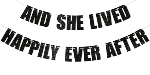 And She Lived Happily Ever After Banner - Divorced Party Decorations Funny Divorce and Break Up Party Decorations Black Glitter