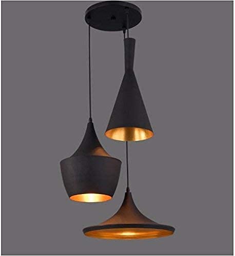 Vikas Light 3-Light Industrial Black Finish Metal Shade Hanging Pendant Ceiling Lamp Fixture Tulip Cone Disc (Black)(Bulb not Included)