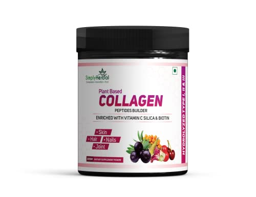 Simply Herbal Plant Based Collagen Powder Natural Peptide Builder Supplement Drink With Vitamin C, Silica, & Biotin For Skin Hair Nail Health Promote Bone Joint Function for Men & Women – 300 gm Simply Herbal Plant Based Collagen Powder Natural Peptide Builder Supplement Drink With Vitamin C, Silica, & Biotin For Skin Hair Nail Health Promote Bone Joint Function for Men & Women – 300 gm