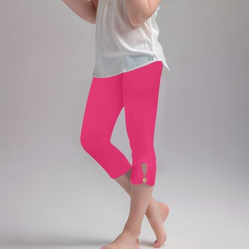 Girls Ruffle H𝐞m 𝐂apris Leggings Soft 3/4 Length Leggings High Waist Cropped Trousers Stretchy Cutout Pants2