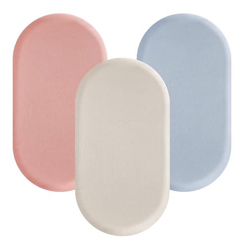 Image of MomK!ds Muslin Bassinet Sheets, 3 Pack Bassinet Mattress Sheets, Soft Breathable Baby Bassinet Sheets for Boy Girls Fit for Baby Bassinets, Cradle, Moses Basket Oval Rectangle Pad/Mattress