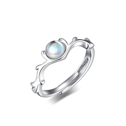 YIQPKUM Anello Luna Pietra Elegante Regolabile Placcato Argento Ramo Artistico (Placcato argento)